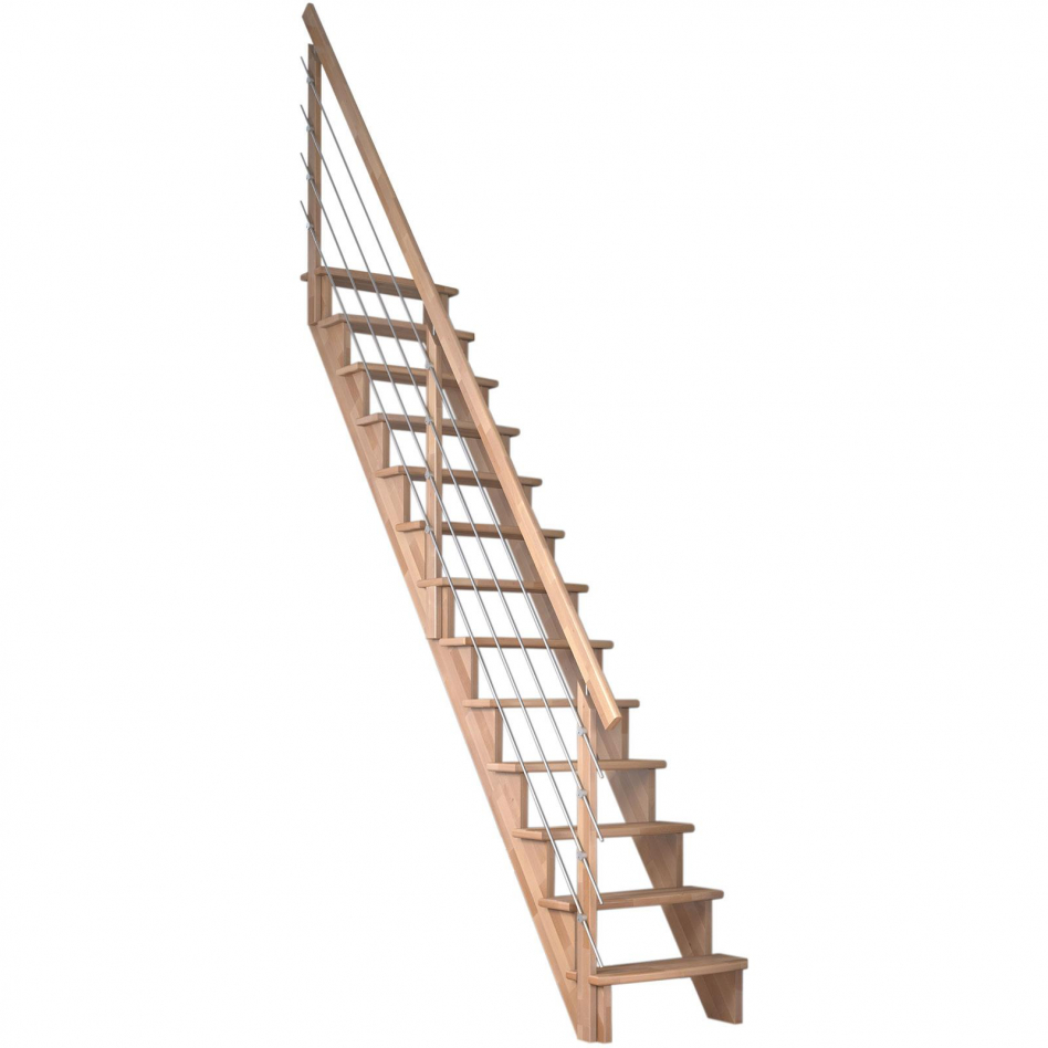 DOLLE Raumspartreppe Wangentreppe Lyon, 75 cm, Buche,Edelstahlrohre rechts,Geradelaufend,versiegelt Image
