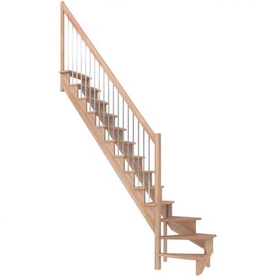DOLLE Raumspartreppe Wangentreppe Lyon, 75 cm, 1/4 gewendelt,Buche,Metallstäbe links,versiegelt Image