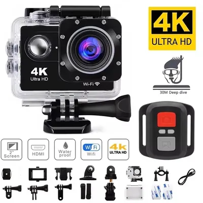 Helmet Video Recording Camera Sports Cameras Outdoor Cam 4K Action Camera 1080P/30FPS WiFi 2.0" 170D