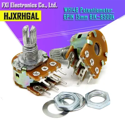2pcs WH148 B1K B2K B5K B10K B20K B50K B100K B500K 6Pin Shaft Amplifier Dual Stereo Potentiometer 1K