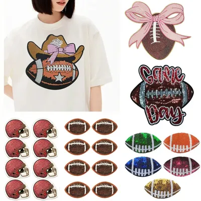 Large Size Rugby Ironing Patch Coloured Glitter Football Embroidery Patch Ironing Decorative