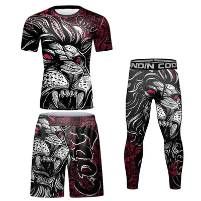 Men Boxing MMA Rashguard T-shirt+Shorts 4pcs/set Muay Thai Pants Sportsuits Bjj Gi Kickboxing Gym