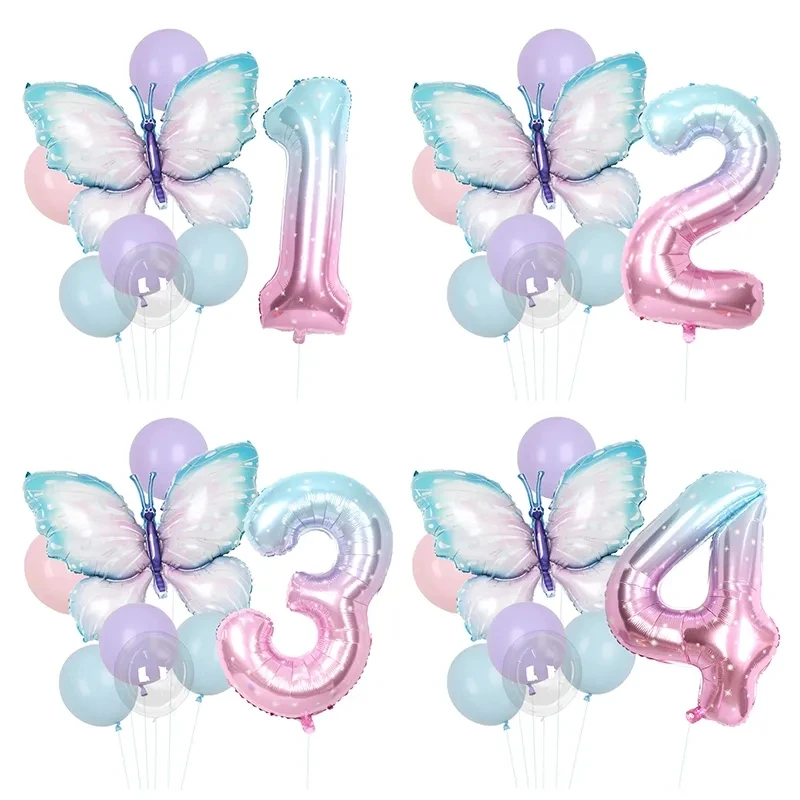 8Pcs Schmetterling Geburtstag Ballon 40 Zoll Starry Sky Gradienten Anzahl Ballon Baby Dusche Helium Ballon Geburtstag Party Decor Globo Image