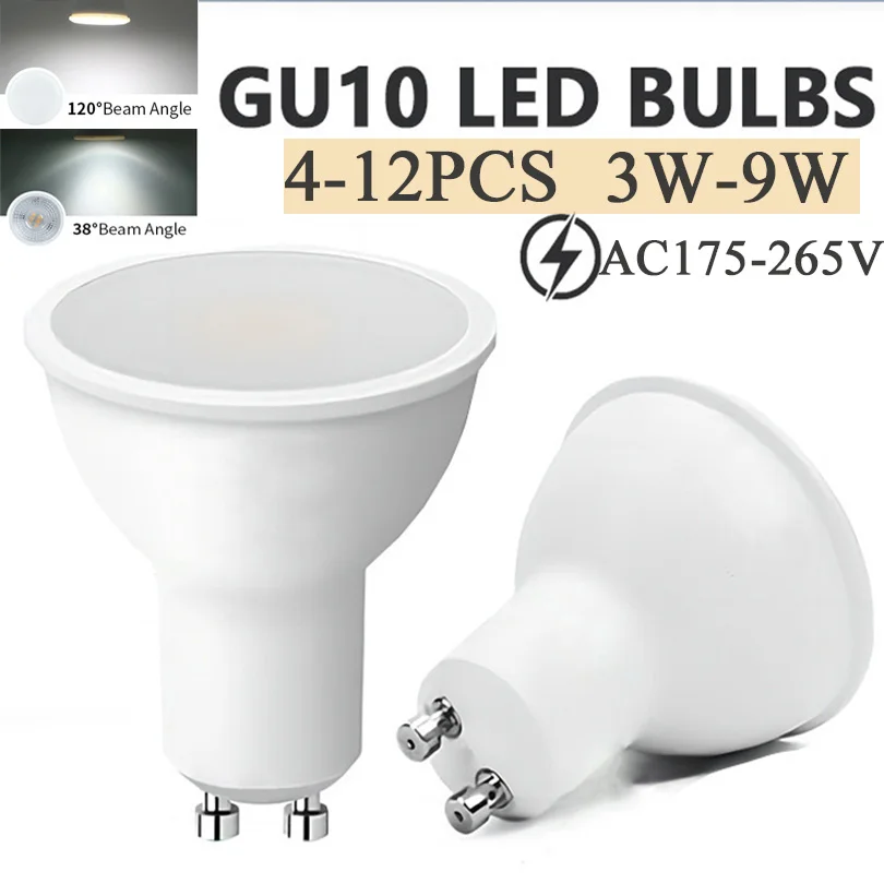 10 Stück LED-Strahler GU10 LED-BIRNE AC220V 3 W 6 W 9 W 12 W 38 120 Grad hohes Lumen warmweißes Licht ersetzen 50 W 100 W Halogenlampe