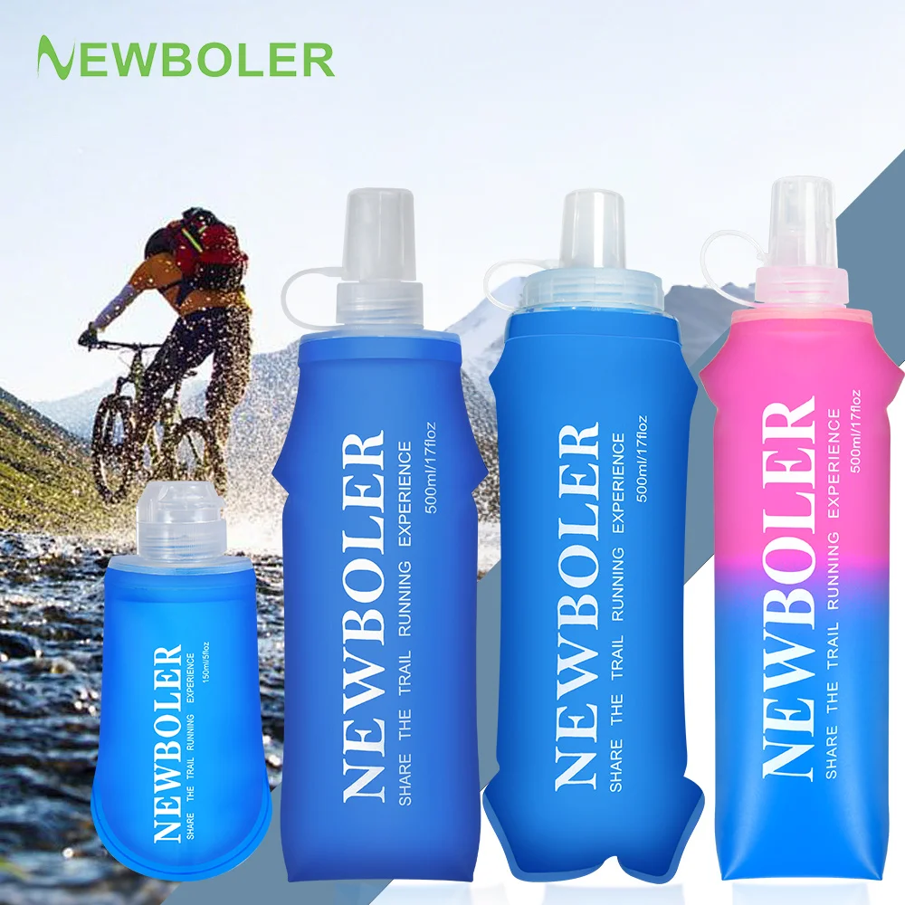 NEWBOLER 150/250/300/500 ml Wasserflasche, TPU, faltbar, weiche Flasche, Outdoor-Sport, Laufen, Camping, Wandern, Reisen, tragbare Wasserflasche Image