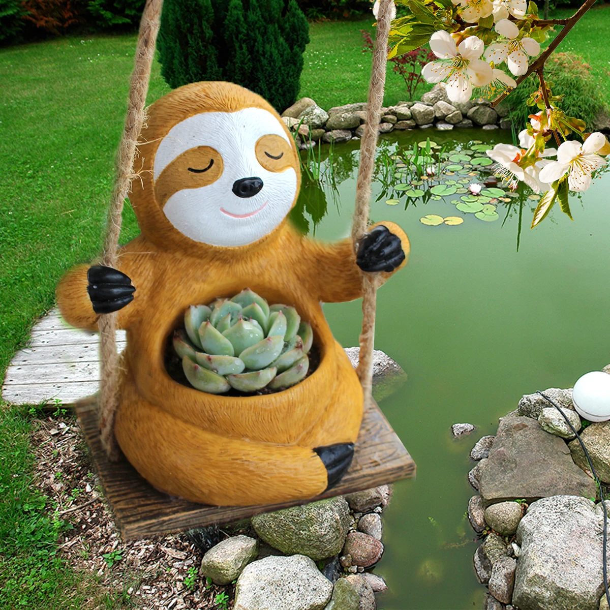 Hängender Faultier-Blumentopf aus Kunstharz, Dekoration geeignet für Innenhof, Garten, Balkon, Valentinstagsgeschenk, ein Geburtstagsgeschenk Image