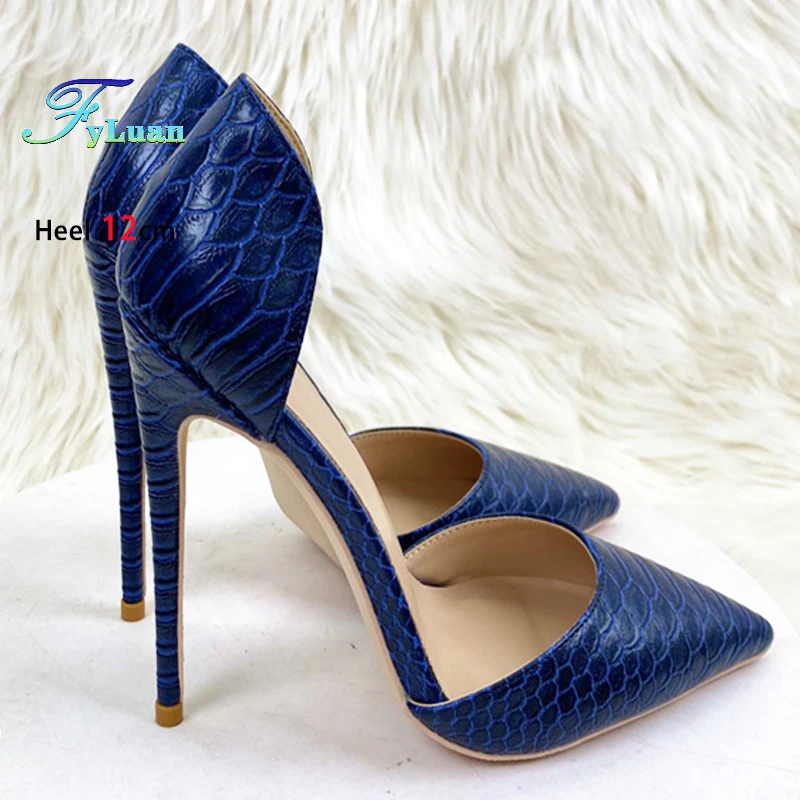 Schlangenmuster Sexy High Heel Schuhe 8 10 12 cm Elegante Damen Marineblau Flacher Mund Einzelne Mode Stiletto Pumps Plus Größe 45