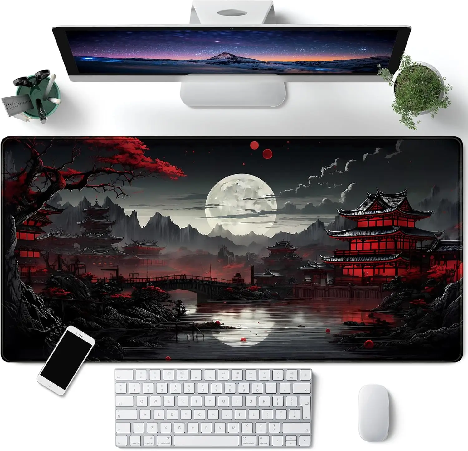 Japanische Schreibtischunterlage Riverside Full Moon Schreibtischunterlage Großes Mauspad Gaming Mousepad XXL Tastatur Pad Computer für Büro Schreibtisch Dekor Image