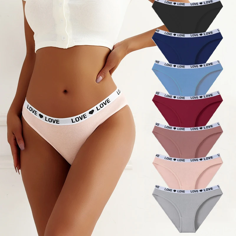 7 Teile/satz frauen Baumwolle Höschen Sexy Weiche Gestreiften Unterhose Nette Brief Mädchen Briefs Weibliche Atmungsaktive Stretch Dessous XS-XL Image