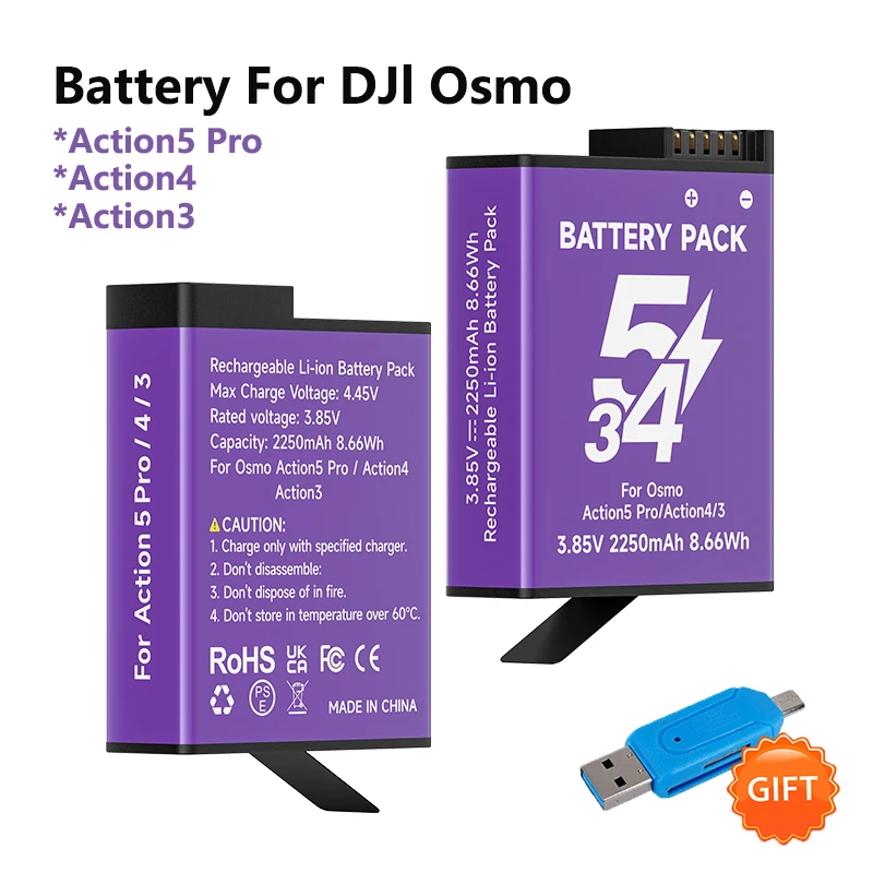 2250mAh Akku für DJI Osmo Action 6 Action 5 Pro Kamera, für DJI Osmo Action 4 Action 3 Osmo 360 Sportkamera Zubehör Image