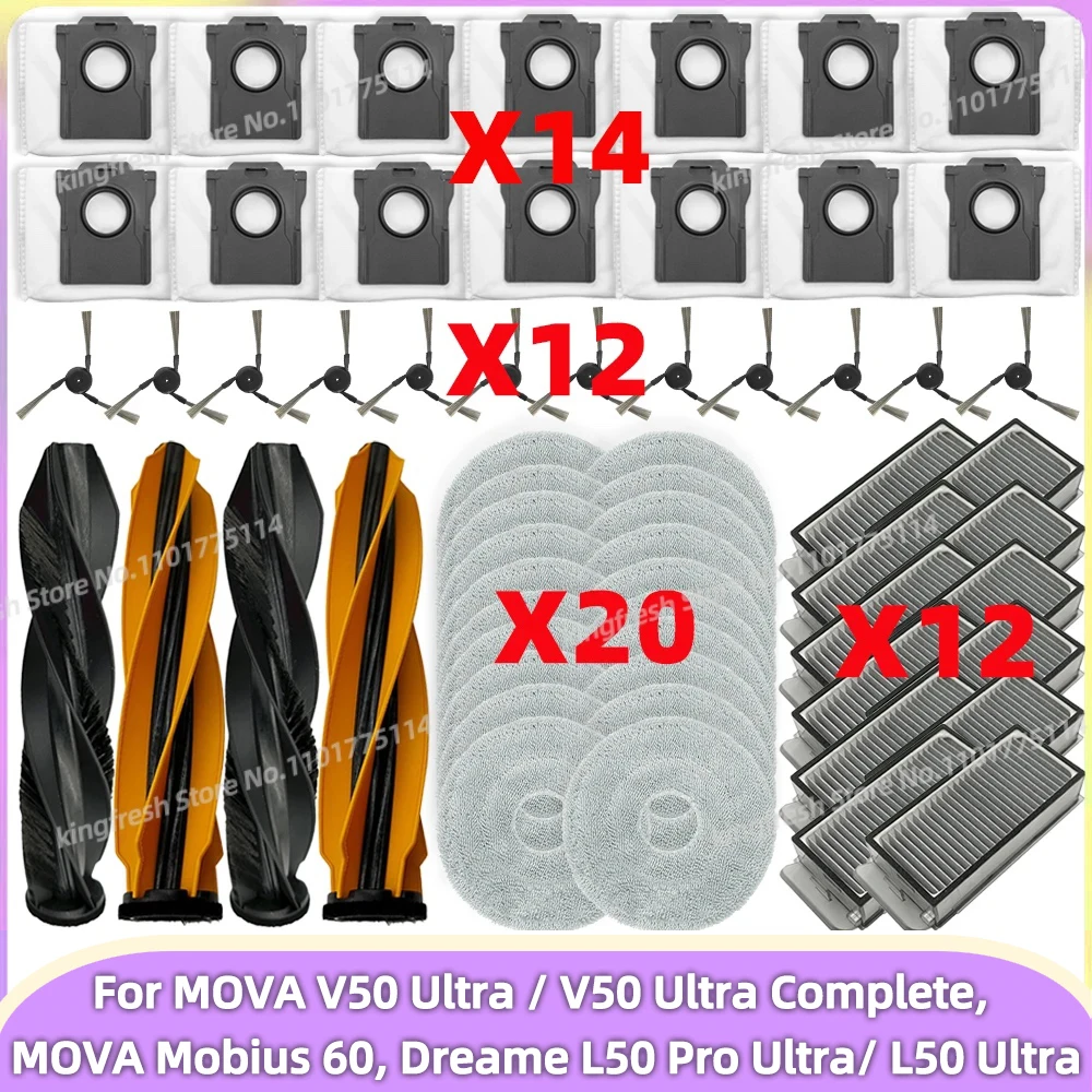Compatibile con MOVA V50 Ultra/V50 Ultra Complete, MOVA Mobius 60, Dreame L50 Pro Ultra/ L50 Ultra Parti per Aspirapolvere Rullo Principale Spazzola Laterale Filtro Panno per Pulizia Sacchetto della