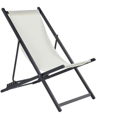 Beliani - Liegestuhl Schwarz Aluminium mit Stoffbespannung Creme Faltbar Klappbar Verstellbar Image