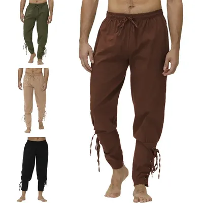 Pirate Pant Viking Costume for Men Renaissance Medieval Pants Drawstring Shorts Halloween Costume