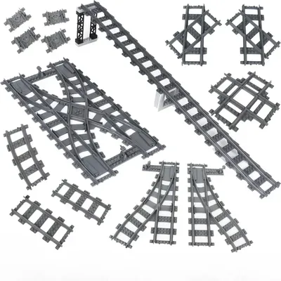 City Trains DIY Building Blocks Straight Curved Rail Bricks Parts Bridge Tunnel Model Soft Flexible