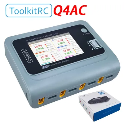 ToolkitRC Q4AC charger XT60 Adapters IPS Bright With Clear Wide Angle Display 4x50w 5A AC 100W 4