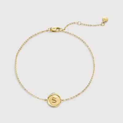 Gold Mini Initial S Stamp Chain Bracelet