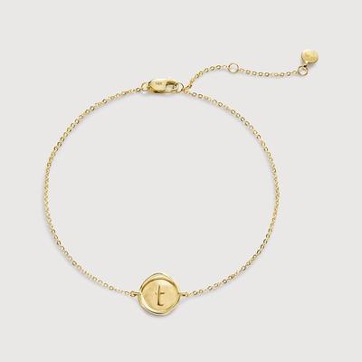 Gold Mini Initial T Stamp Chain Bracelet