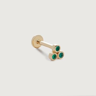 Gold Mini Gemstone Cluster Flat Back Piercing Stud Green Onyx