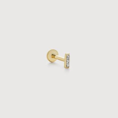 Gold Linear Diamond Flat Back Piercing Stud Earring Lab Grown Diamond