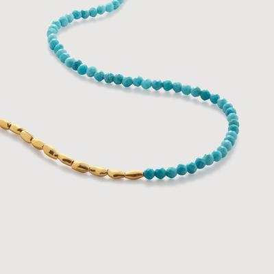 Gold Mini Nugget Gemstone Beaded Necklace Turquoise