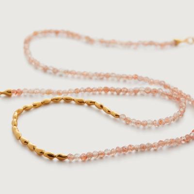 Gold Mini Nugget Gemstone Beaded Necklace Golden Sandstone