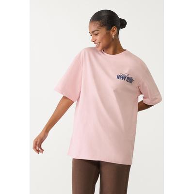 Stradivarius Oversize heavy cotton printed T-shirt Pastel pink XL