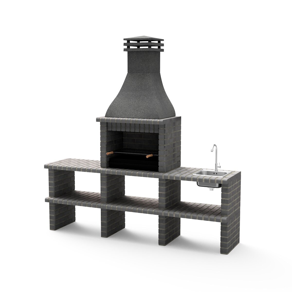 MAESTRO FERRETERO MF - BBQ-Modul KHIVA Plus mit 2 Ablagen, Spüle, Wasserhahn & Grillrost. Dunkelgrau (239x58x246 cm). REF: M01028. Für den Außenbereich. Image