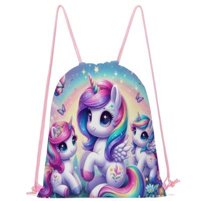 TEMU 1pc Unicorn Print Drawstring Backpack - Polyester Sports Bag For Travel, Luggage, Shoe Storage - Machine Washable, Random Image