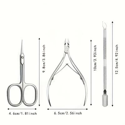 TEMU 3pcs Professional Manicure Set, Stainless Steel Nail Cuticle Pusher & Scissors, Precision Curved Nail Clippers, Home Nail Care Kit For Nail Art Enthusiasts, Unscented Image