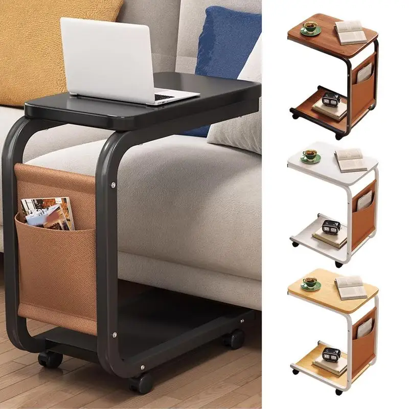 C-förmiger Sofa-Beistelltisch, doppellagig, beweglich, einfach, quadratisch, kleiner Beistelltisch für Sofas, Wohnzimmer, Nachttische, Zubehör