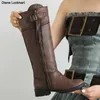 Vintage Kniehohe Stiefel Frauen Schuhe Casual Braun Schwarz Reitstiefel Wohnungen 2024 Herbst Winter