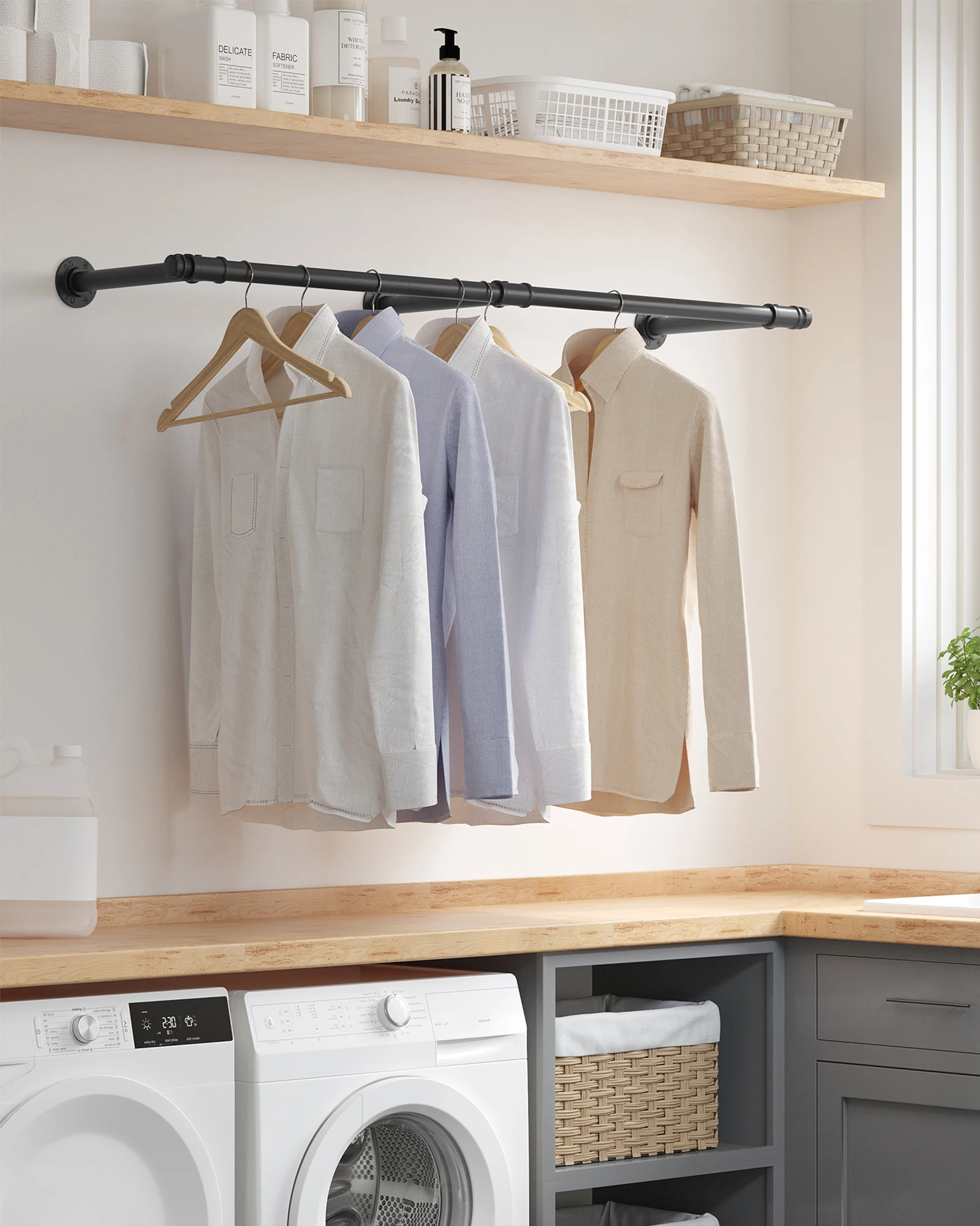 SONGMICS Kleiderstange, Kleiderständer für die Wand, 68 kg Belastbarkeit