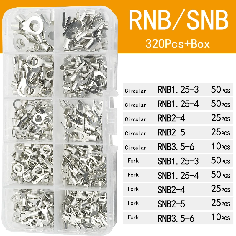 320-teiliges Sortiment an Messingkabel-Draht-Steckern, 10-in-1-Klemmen, Crimp-Flachsteckring, Gabel, U-Typ, für elektrische Verkabelungsprojekte Image