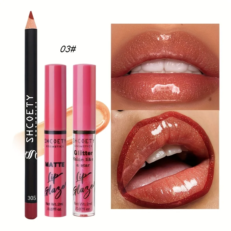Perlenschimmerndes, mattes Lipliner- und Lippenöl-Set, wasserfester, antihaftbeschichteter Becher, geeignet für alle Hauttypen, Weihnachtsgeschenkbox Image