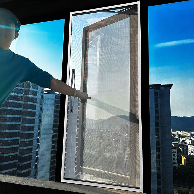 Moskitonetz-Fenstergitter mit Reißverschlussgriff, Fenster, individuelle Größe, Netzstoff, weißer Tüll, unsichtbares Fiberglas, Anti-Mücken-Laufenster
