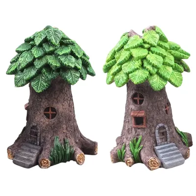 Tree House Statue Fairy Garden Accessories Flower Pot Decor Creative Lawn Ornament for Terrace