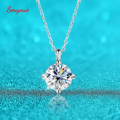 Smyoue 0.3-3CT D Color Moissanite Necklace for Women Classic 4-claws Pendant Sparkling S925 Sterling Silver Lab Diamond Chain