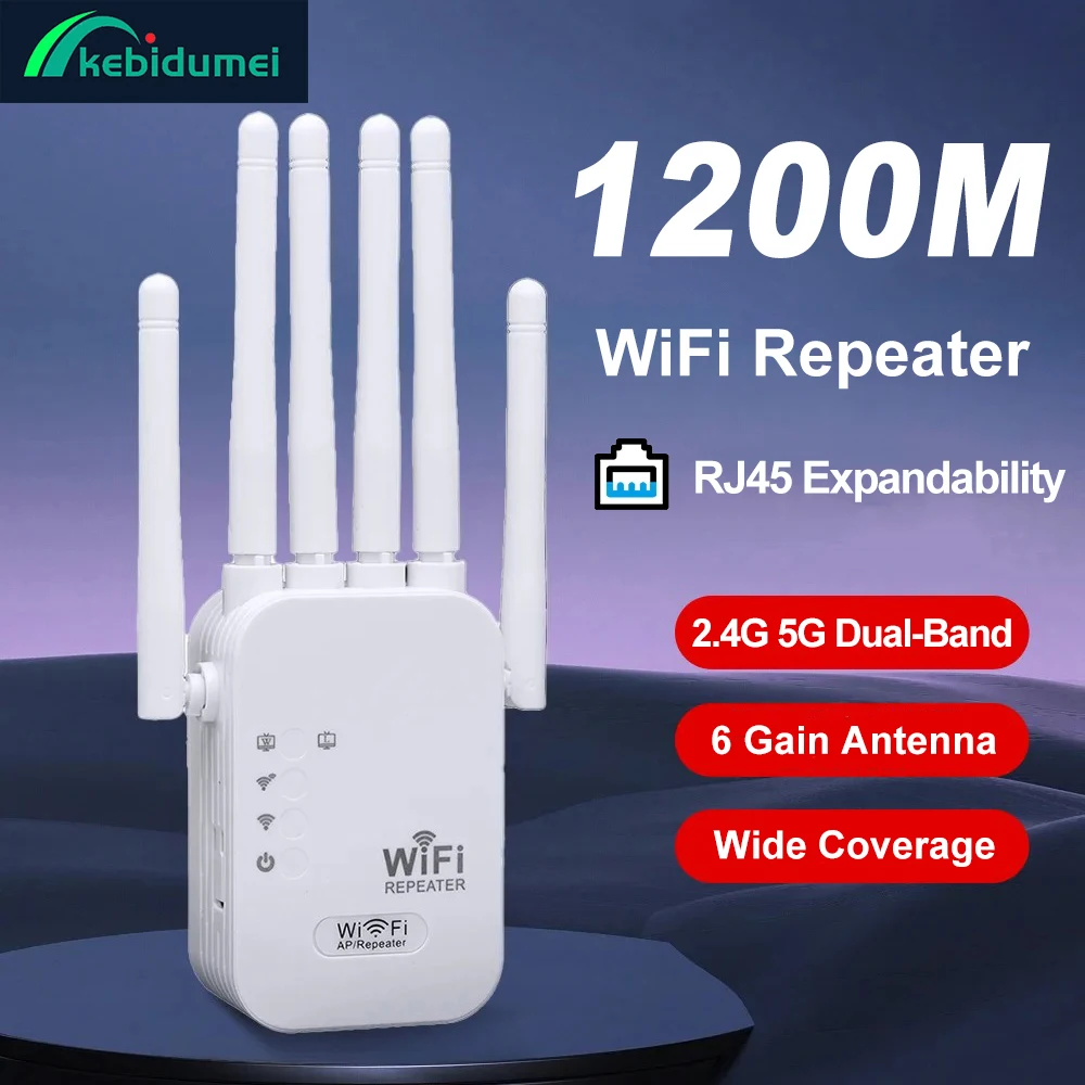Kebidumei 1200Mbps Ripetitore WiFi Wireless WIFI Extender Ripetitore di segnale 2.4G 5G Rete dual-band 802.11ac Router amplificatore WiFi