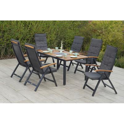 Garten-Essgruppe MERXX "Tilos", grau (graphit, natur), Aluminium, Massivholz, Sitzmöbel-Sets, inkl. Auflagen Image