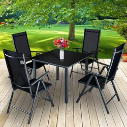 Ensemble de balcon 5 pièces, meubles de jardin, assises en aluminium, Table de jardin avec 4 chaises pliantes, dossier haut réglable à 7 voies
