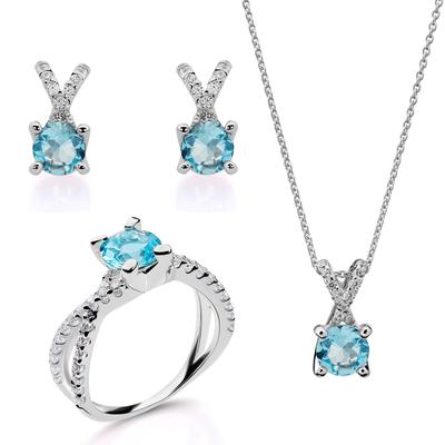 Orphelia 'Maya' Damen 925 Sterling Silber Set: Halskette + Ohrringe + Ring - Silber SET-7478/AQ Image