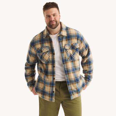 Nautica Men's Big & Tall Plaid Faux Shearling Shirt 164 (Khaki Tent), LT