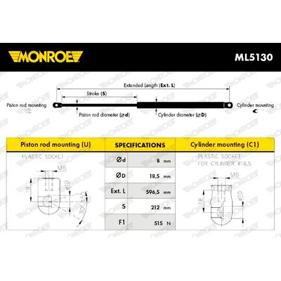 MONROE Gasfeder, Koffer-/Laderaum 515N für RENAULT 7700828454 1135-6468 Image