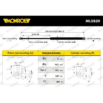 MONROE Gasfeder, Koffer-/Laderaum 390N für VW 3C5827550A 3C5827550B 3C5827550C 1135-6546 Image