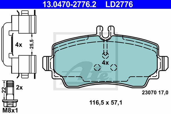 ATE Bremsensatz, Scheibenbremse sg00000cgt Vorderachse belüftet 260mm 22mm für Mercedes Image