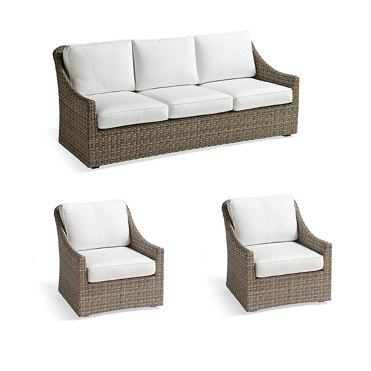 Ashby 3-pc. Sofa Set with Two Lounge Chairs in Putty Wicker - Standard, Restored Mediterranean Blue - Frontgate