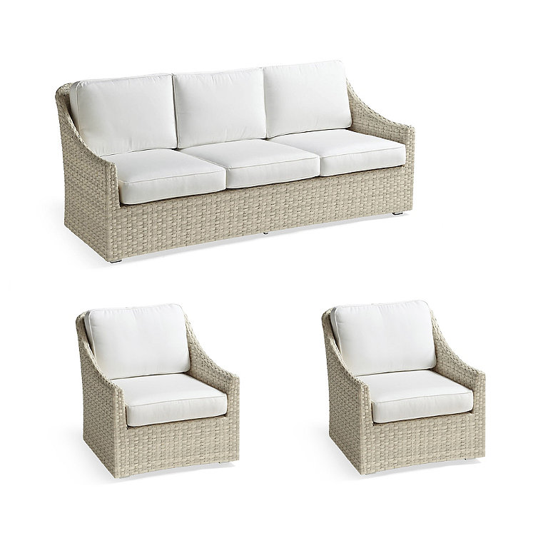 Ashby 3-pc. Sofa Set with Two Lounge Chairs in Shell Wicker - Standard, Restored Mediterranean Blue - Frontgate