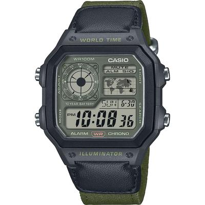 Chronograph, olivgrün, schwarz, CASIO TIMELESS COLLECTION, Armbanduhren, Herren, Quarzuhr, Armbanduhr, Herrenuhr, Digitaluhr, Textilarmband Image