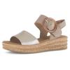 Keilsandalette GABOR, Damen, Gr. 37, beige (hellbeige, goldfarben), Ziegenveloursleder, Glattleder, metallic, klassisch, Schuhe, Sommerschuh, Riemchensandale, Klettverschluss unter der Zierschnalle
