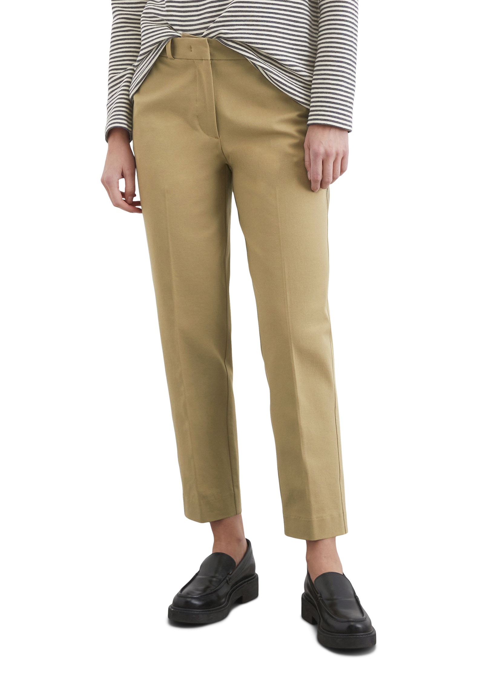 Chinohose MARC O'POLO "aus Bi-Stretch-Ware", Damen, Gr. 46, Normalgrößen, beige (m726), Obermaterial: 47% Baumwolle, 46% Modal, 7% Elasthan, unifarben, slim fit lang, Hosen Chinohose